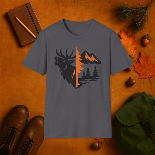 Elk and Mountain Fall Fusion Silhouette T-Shirt