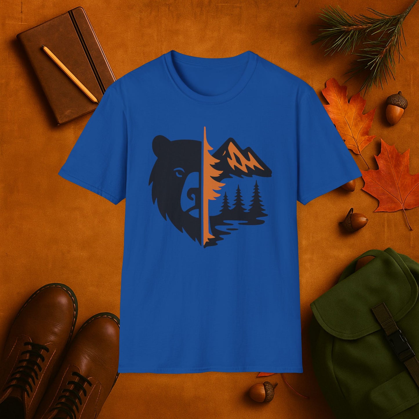 Bear and Mountain Fall Fusion Silhouette T-Shirt