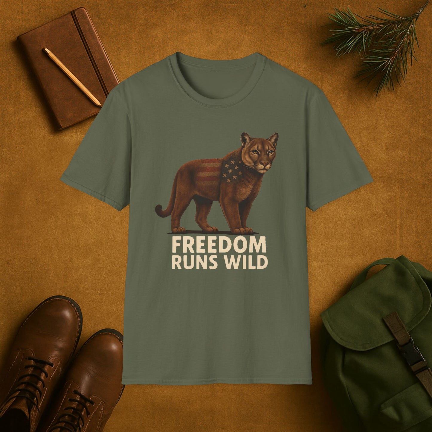 Patriotic Mountain Lion Freedom Runs Wild T-Shirt