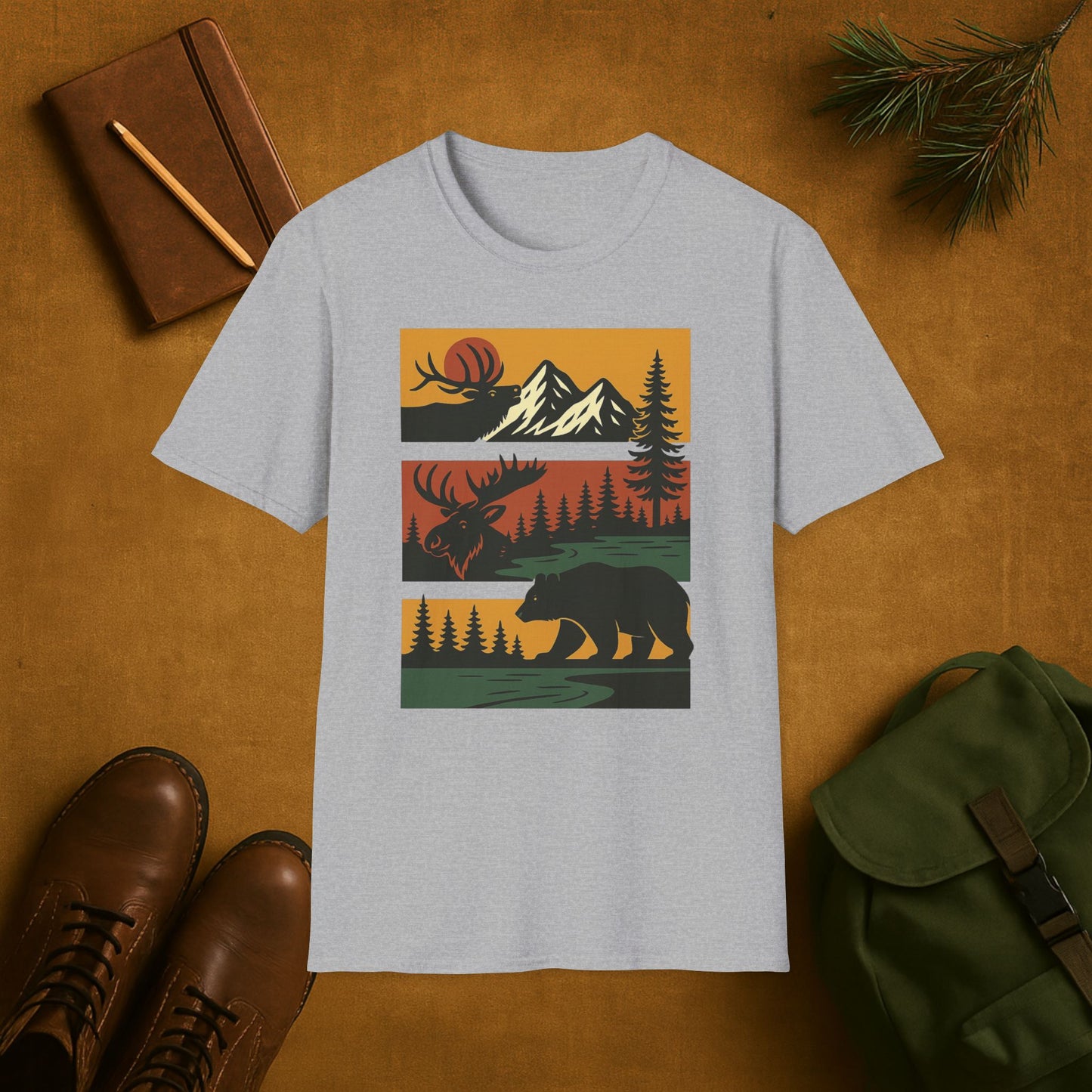 Retro Wilderness Elk Moose Bear T-Shirt
