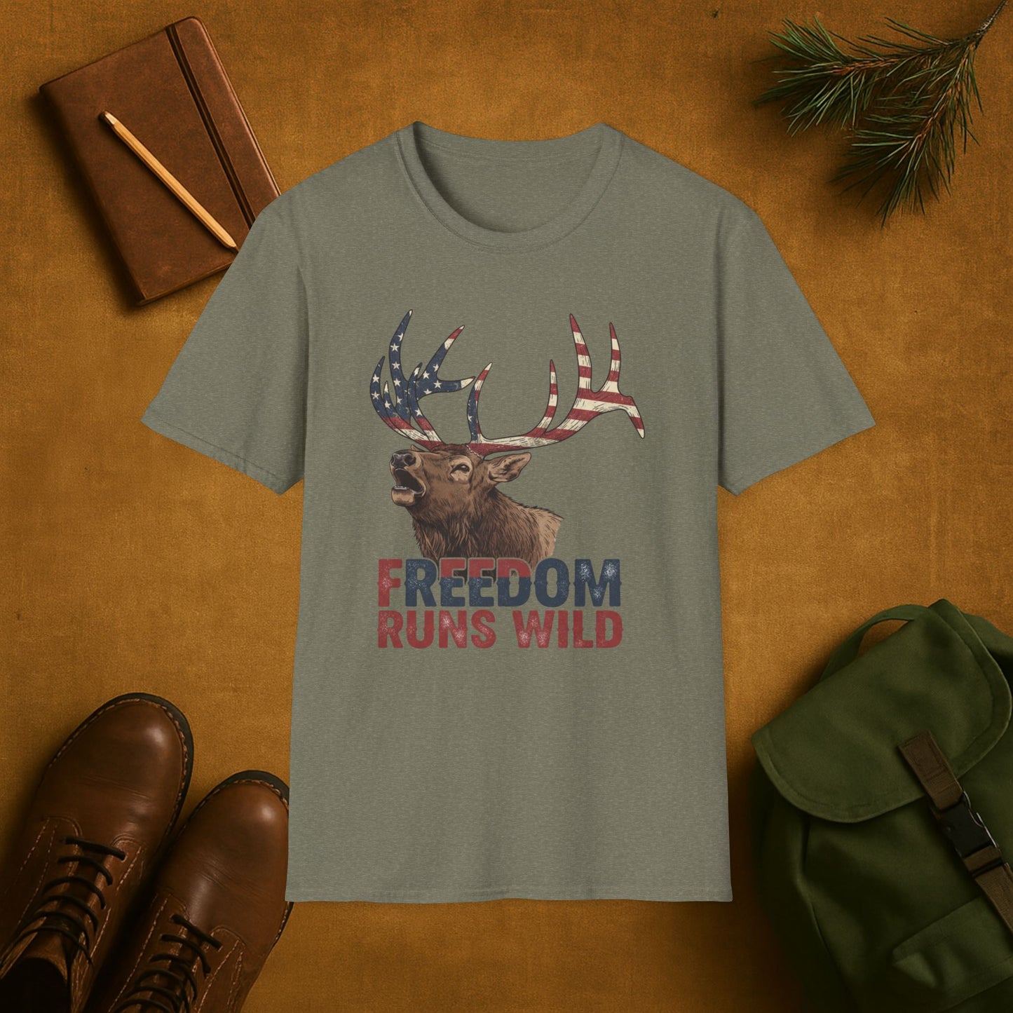 Patriotic Elk Freedom Runs Wild T-Shirt