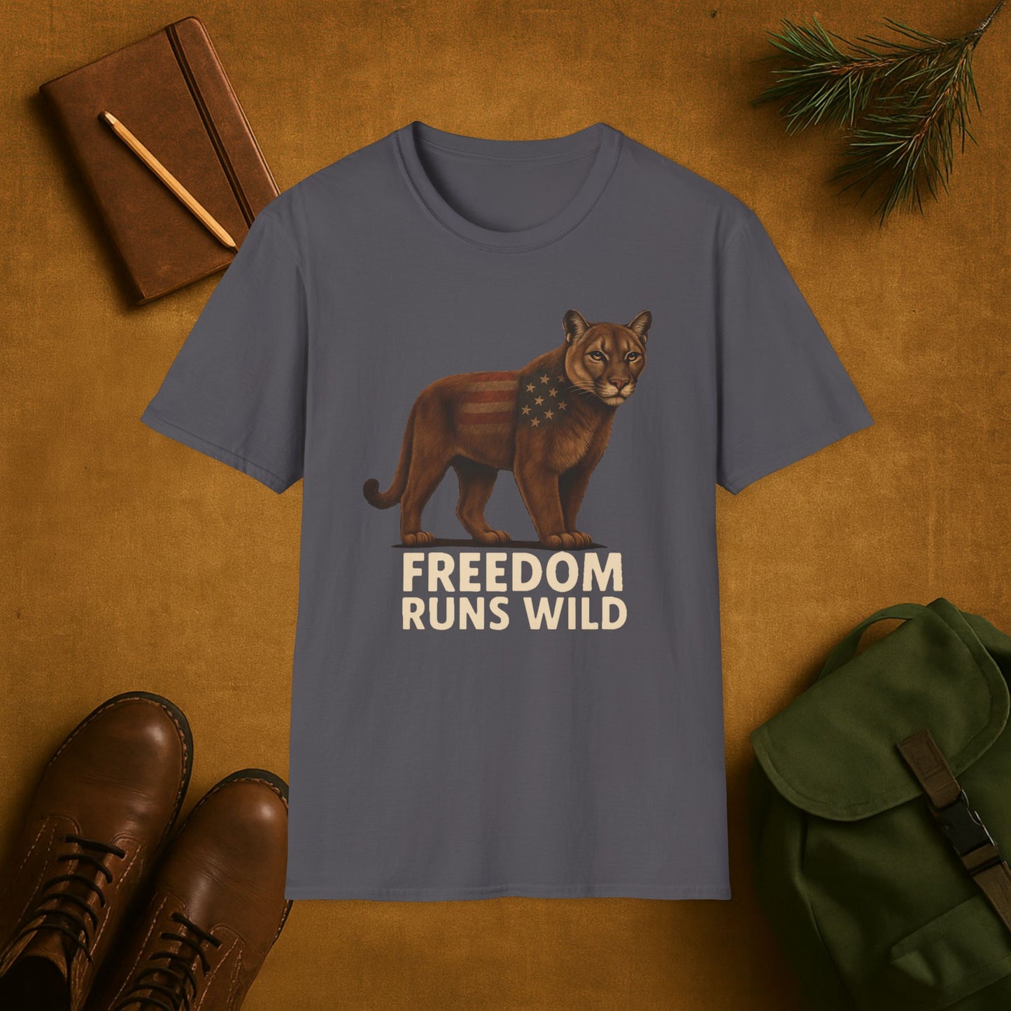 Patriotic Mountain Lion Freedom Runs Wild T-Shirt