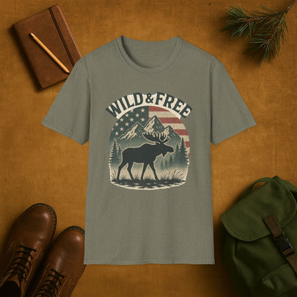 Wild and Free Mountain American Moose T-Shirt
