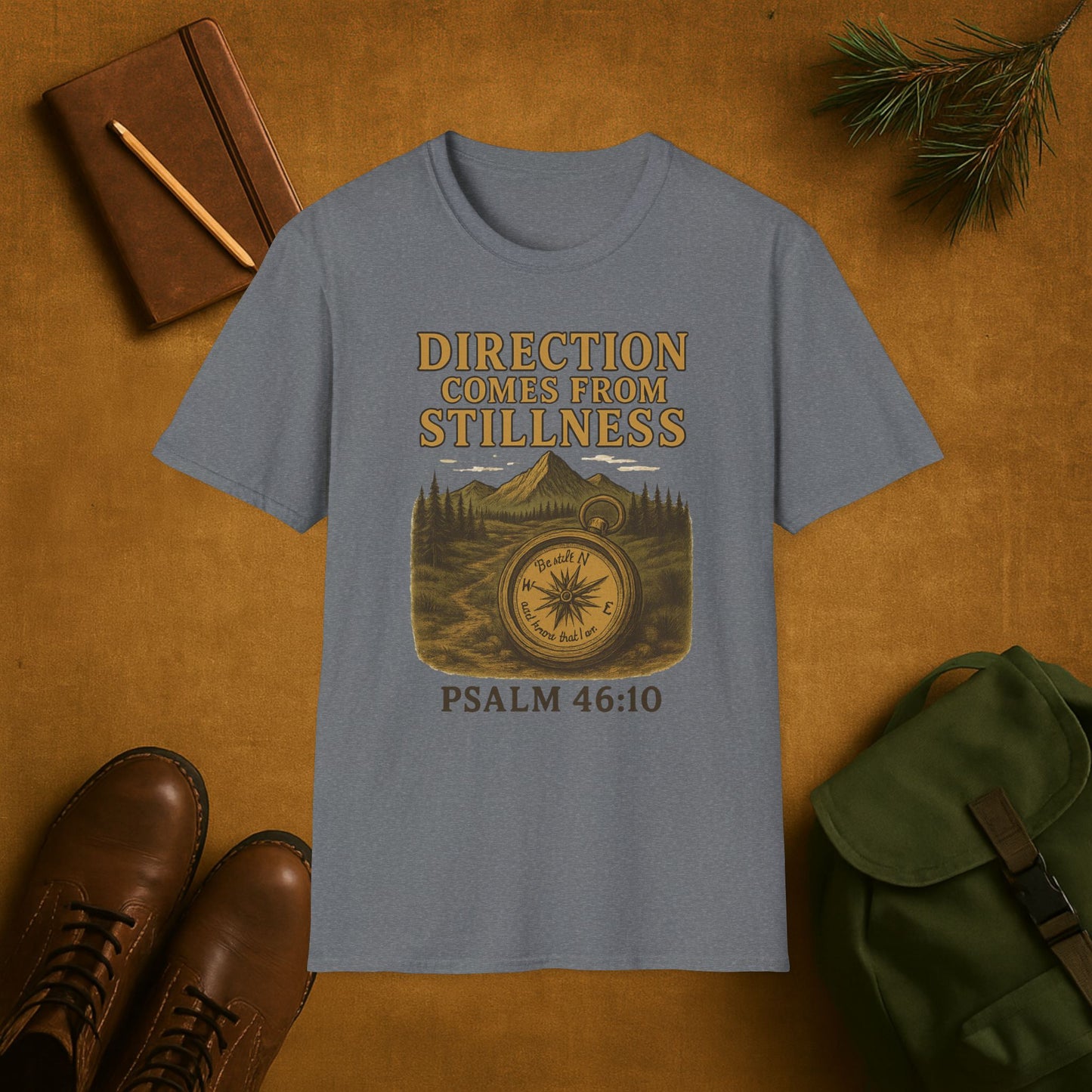Direction Comes from Stillness T-Shirt | Psalm 46:10 Christian Compass Tee