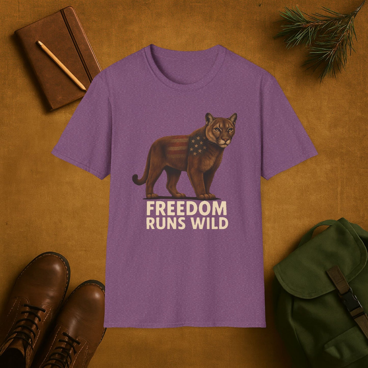 Patriotic Mountain Lion Freedom Runs Wild T-Shirt