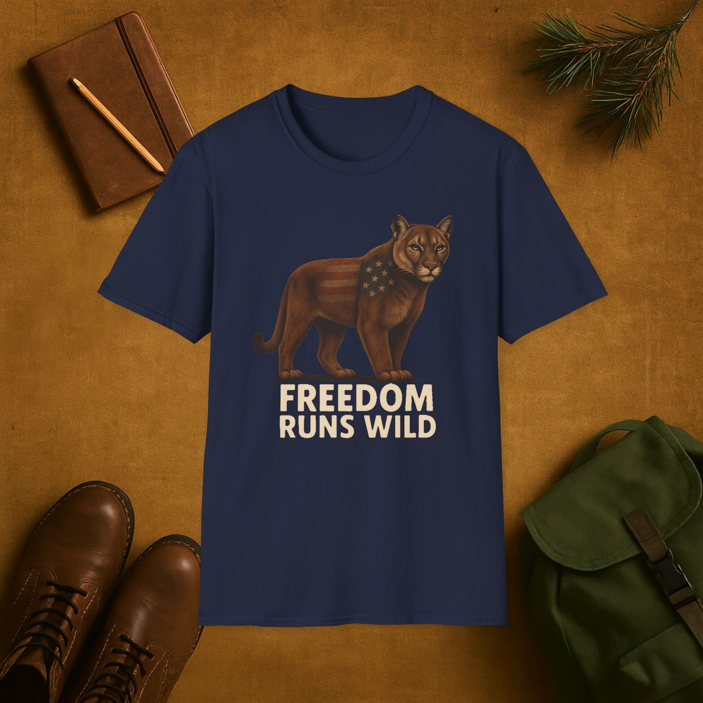 Patriotic Mountain Lion Freedom Runs Wild T-Shirt