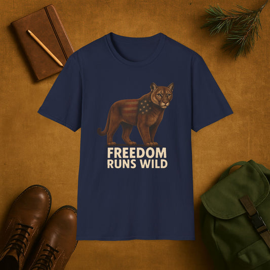 Patriotic Mountain Lion Freedom Runs Wild T-Shirt