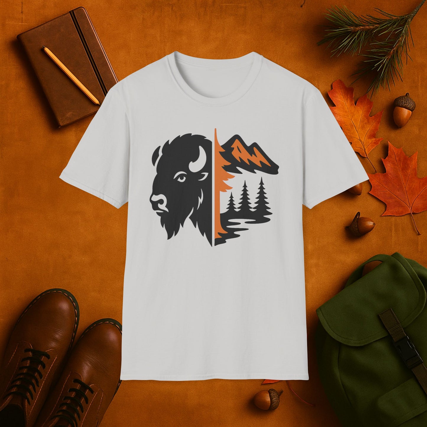 Buffalo & Mountain Fall Fusion Silhouette T-Shirt
