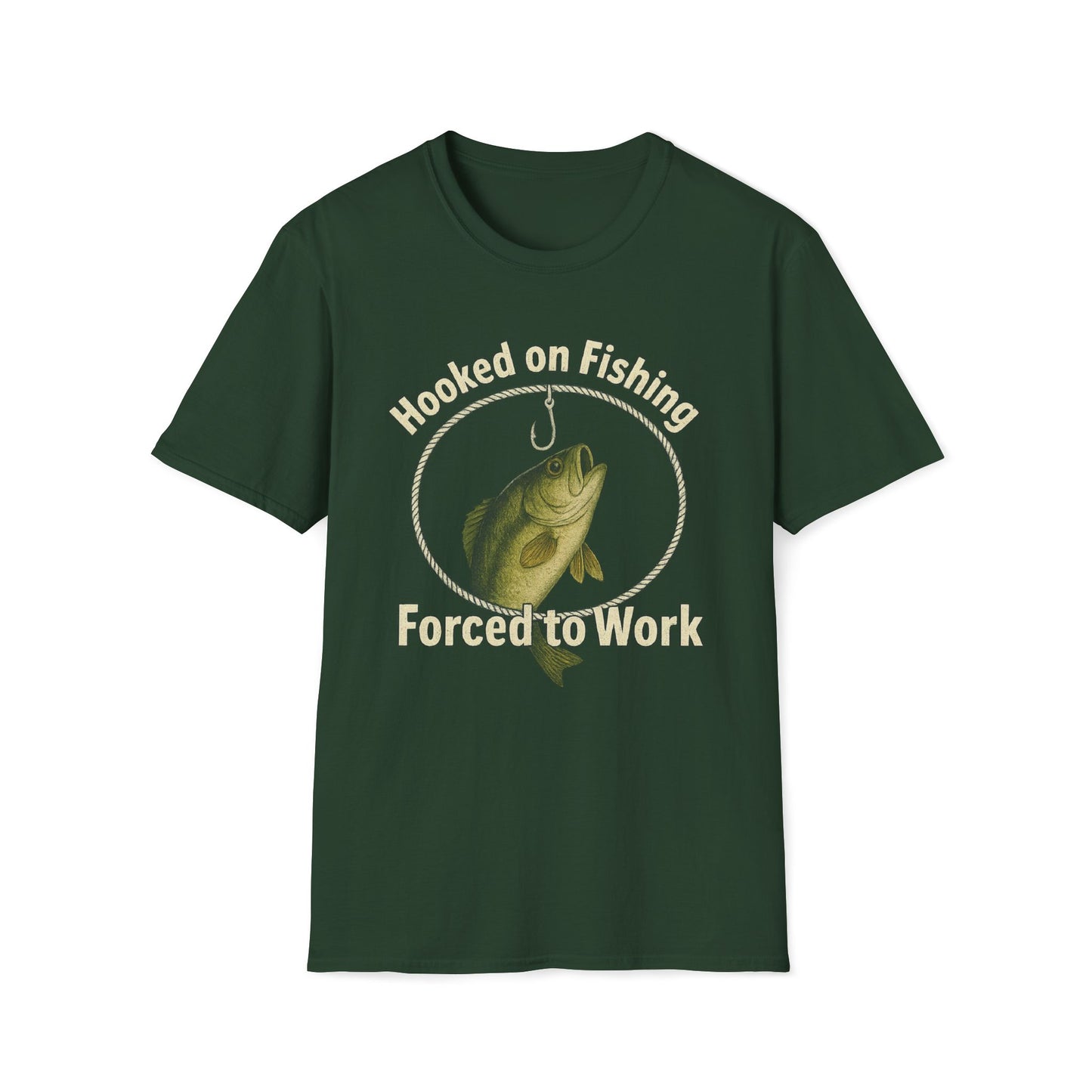 Hooked On Fishing Forced To Work Fishing T-Shirt