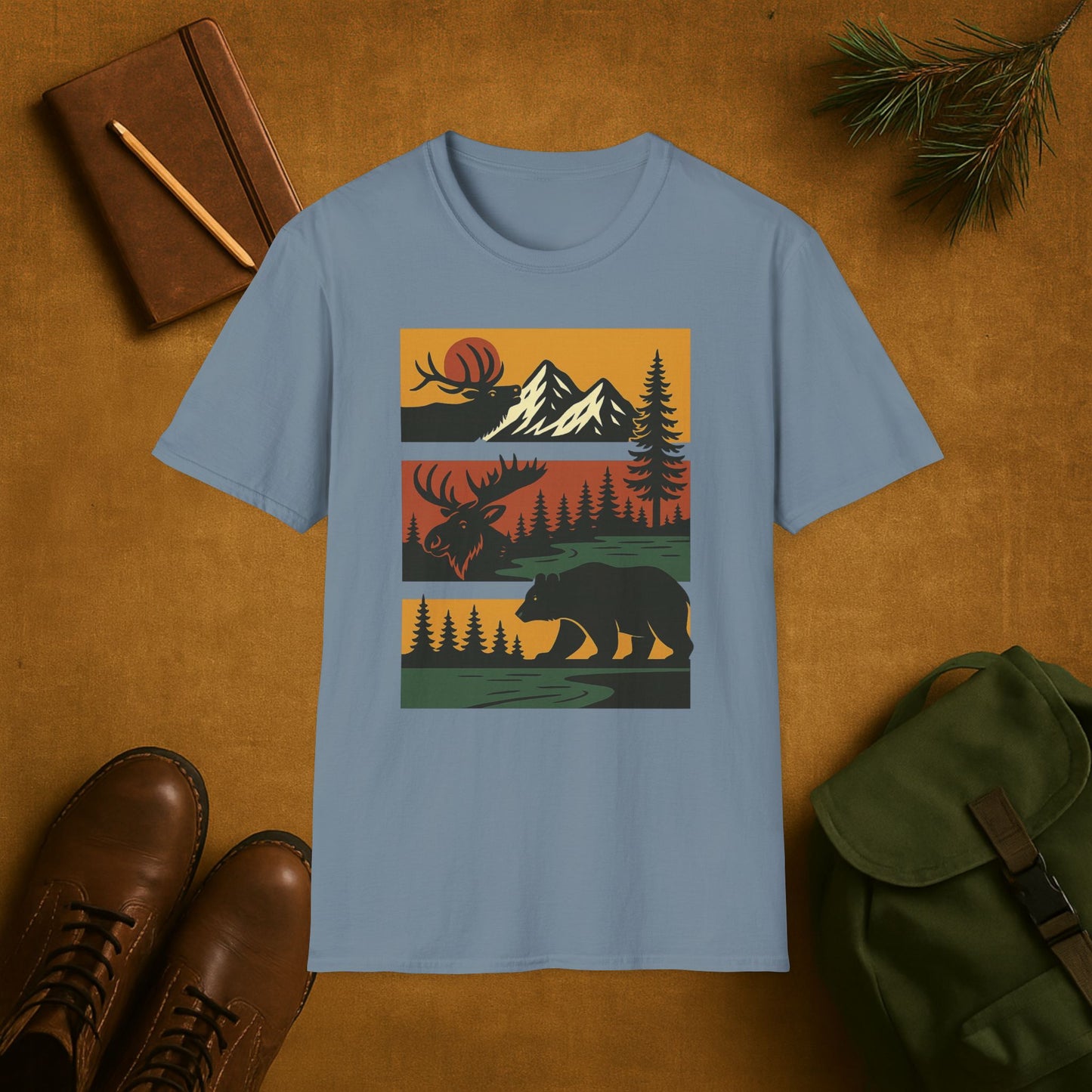 Retro Wilderness Elk Moose Bear T-Shirt