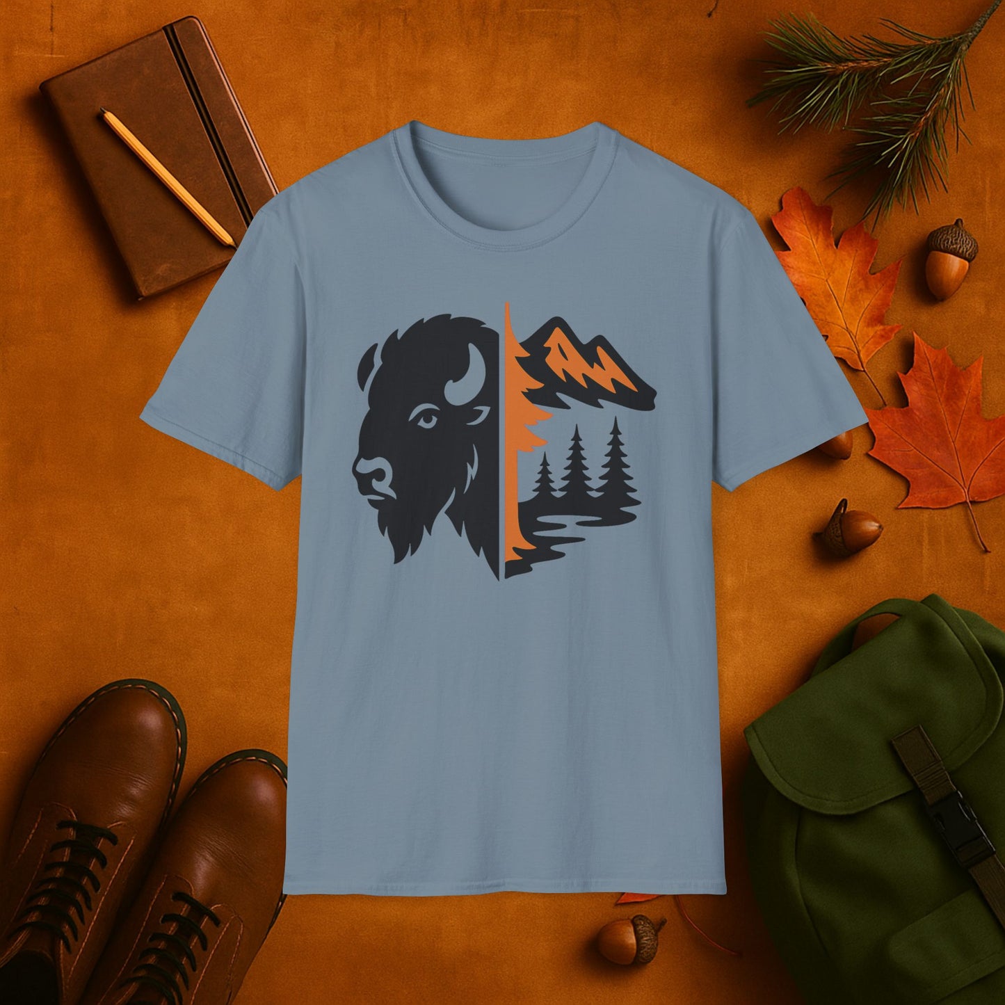 Buffalo & Mountain Fall Fusion Silhouette T-Shirt