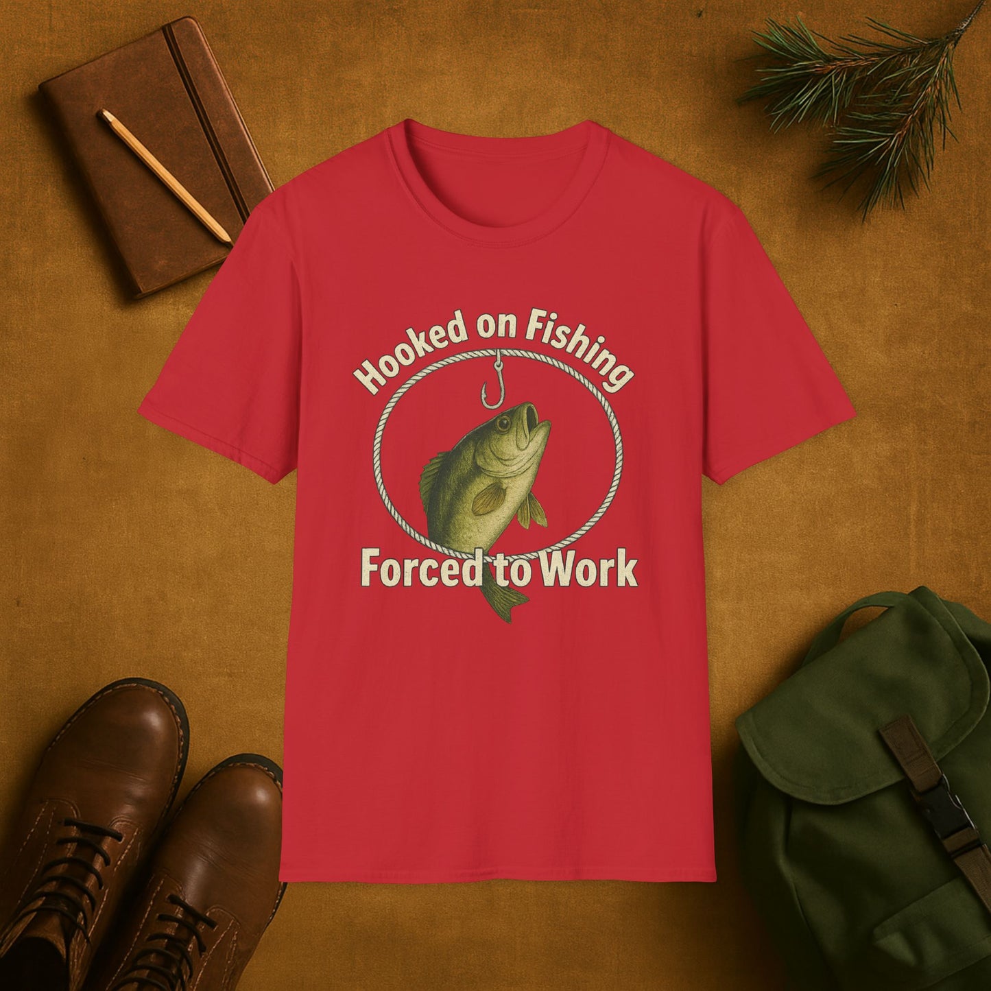 Hooked On Fishing Forced To Work Fishing T-Shirt