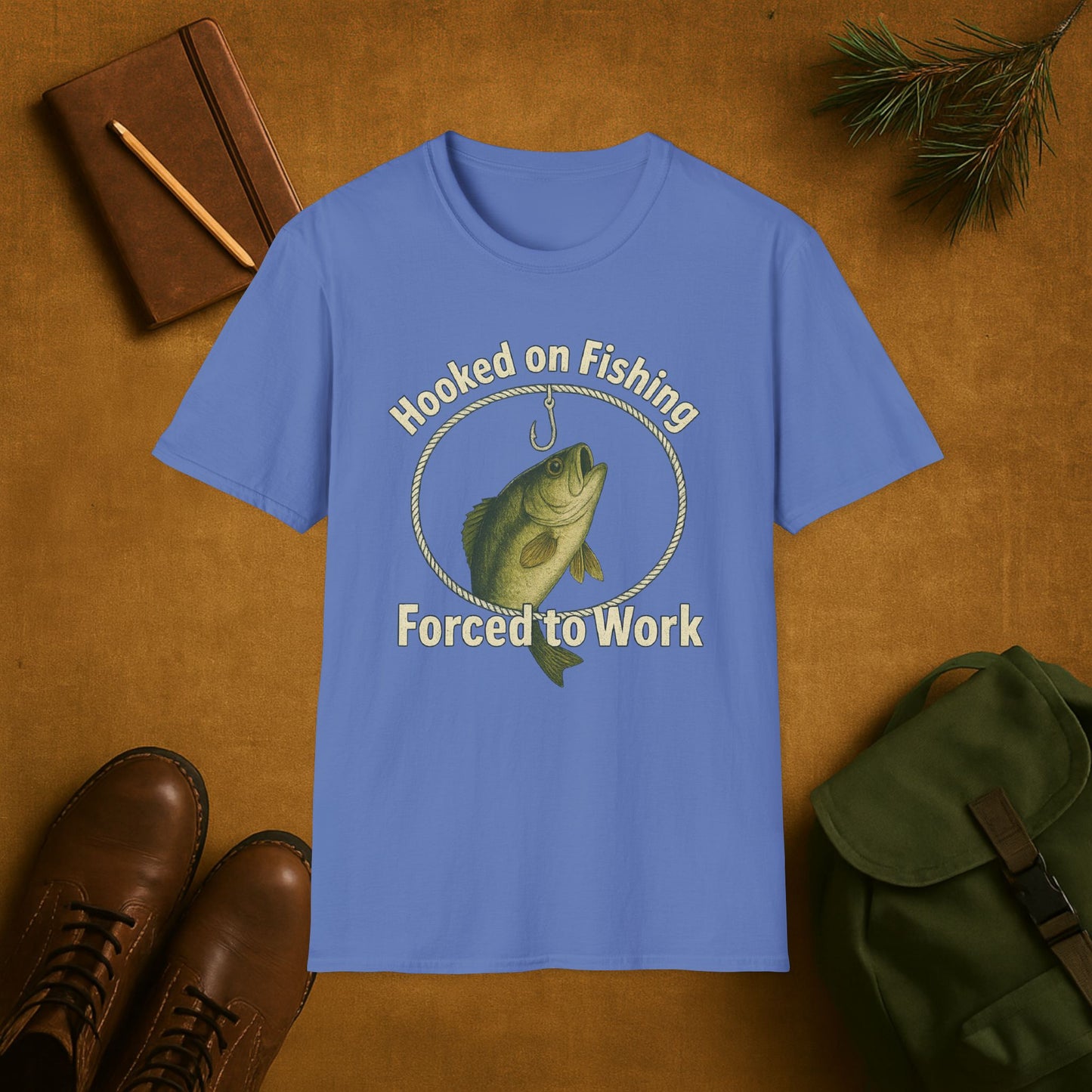 Hooked On Fishing Forced To Work Fishing T-Shirt