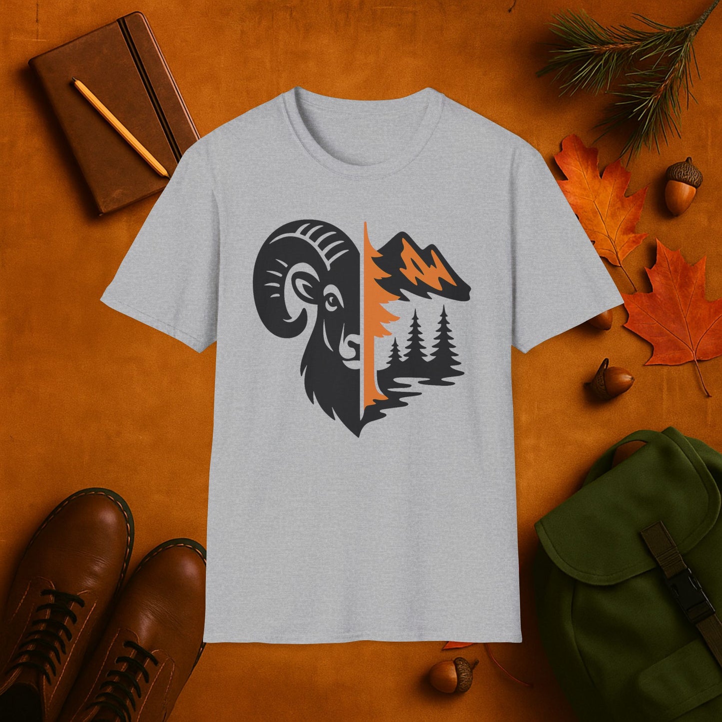 Ram and Mountain Fall Fusion Silhouette T-Shirt