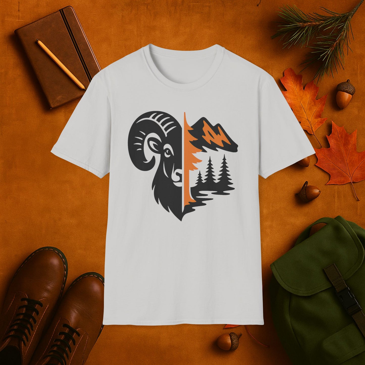 Ram and Mountain Fall Fusion Silhouette T-Shirt