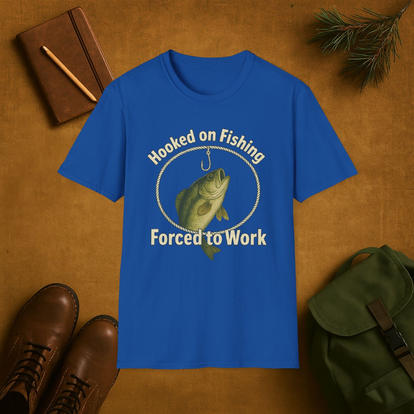 Hooked On Fishing Forced To Work Fishing T-Shirt