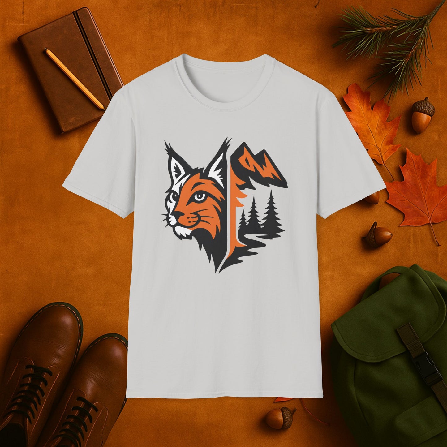 Lynx and Mountain Fall Fusion Silhouette T-Shirt