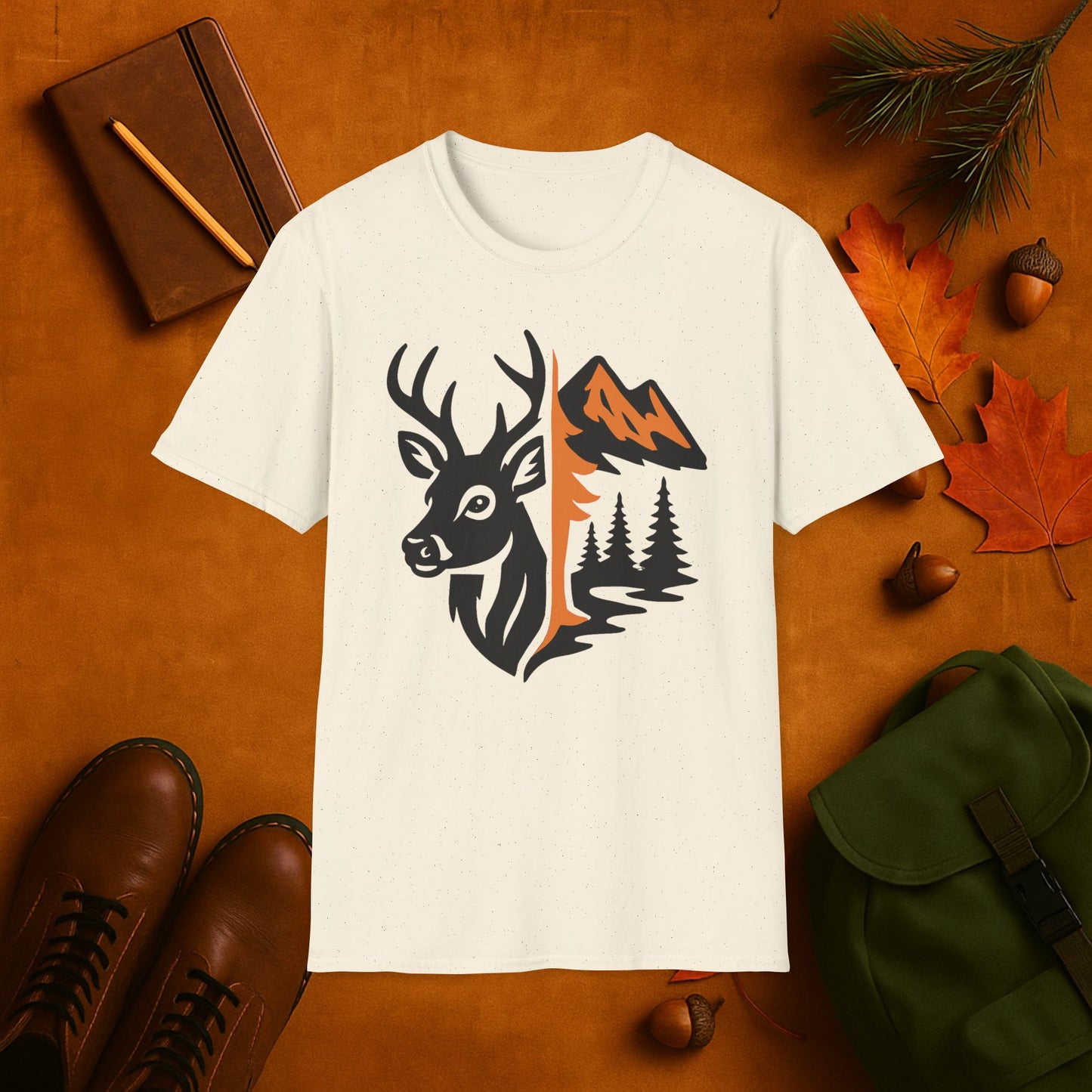 Buck and Mountain Fall Fusion Silhouette T-Shirt