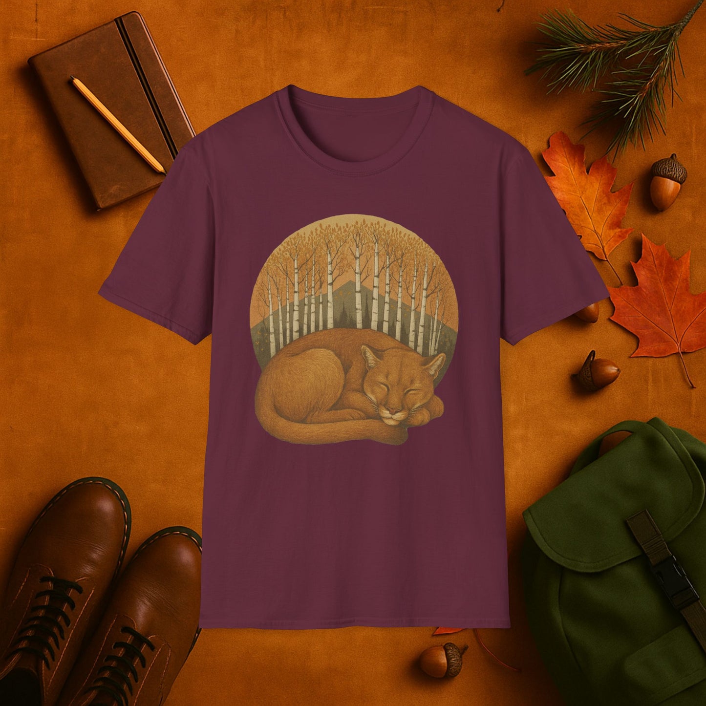Sleepy Mountain Lion Fall Aspens T-Shirt