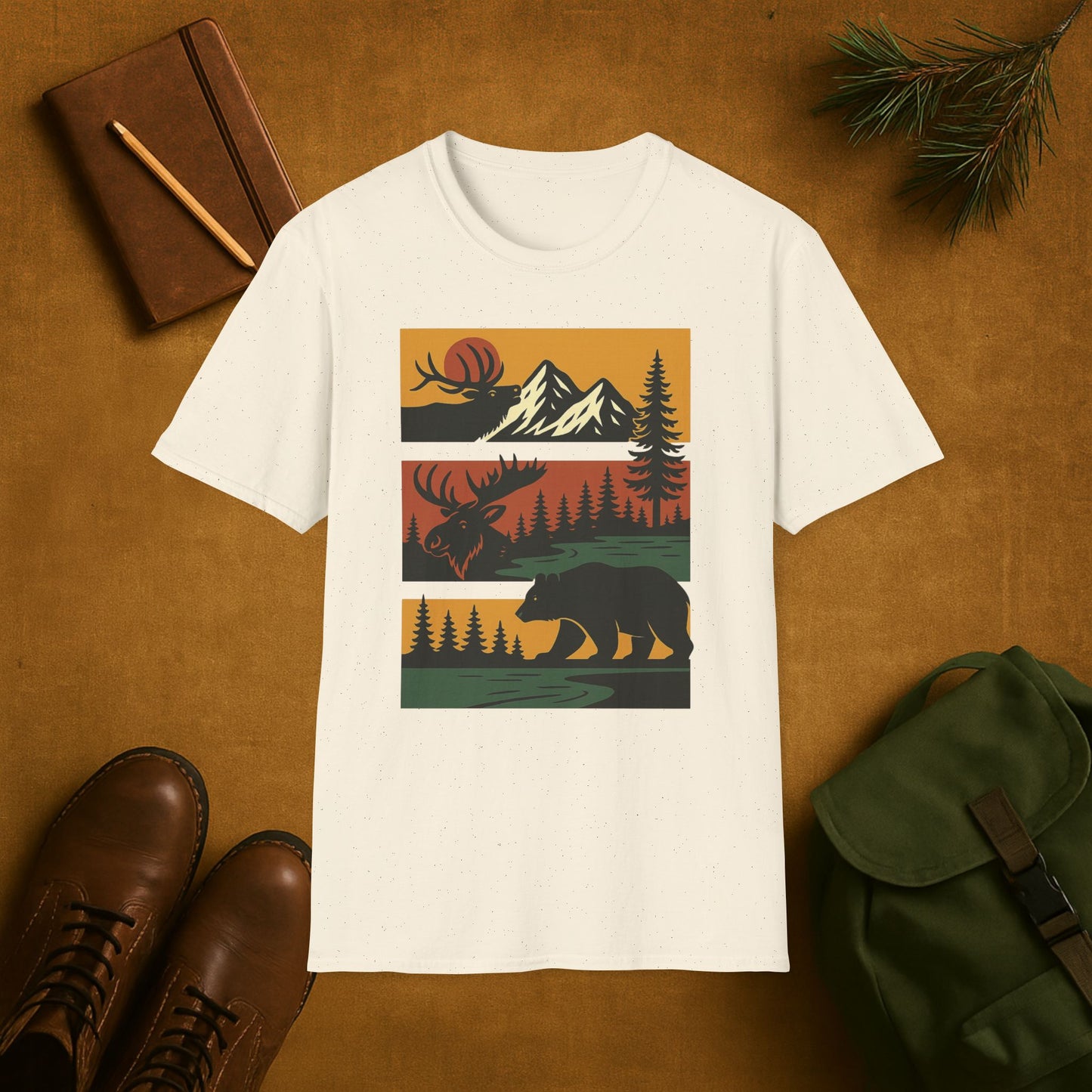 Retro Wilderness Elk Moose Bear T-Shirt