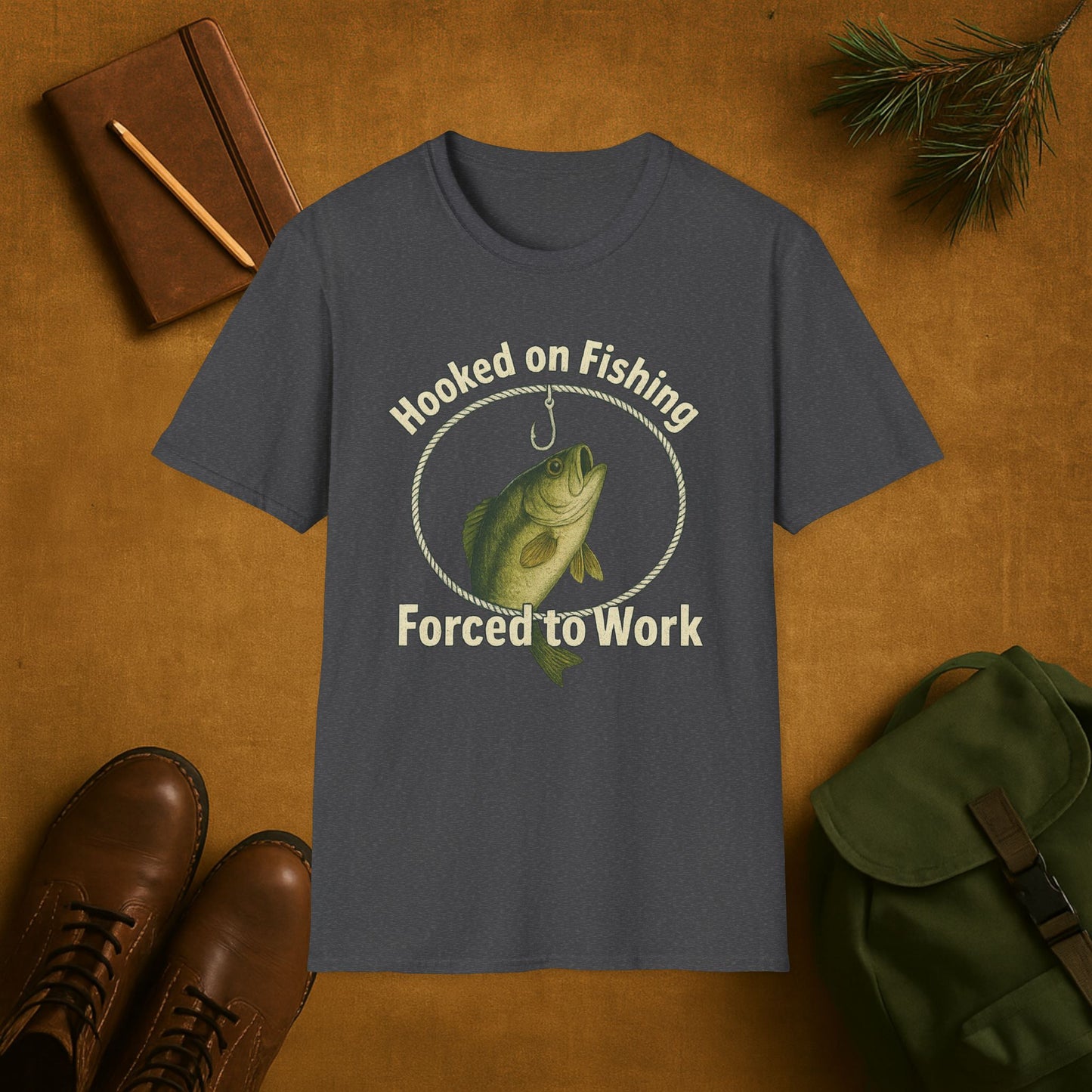 Hooked On Fishing Forced To Work Fishing T-Shirt