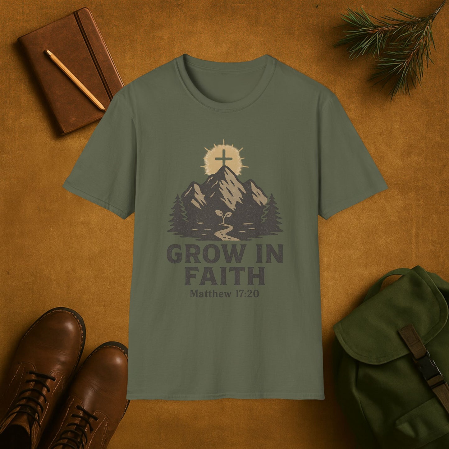 Grow in Faith- Matthew 17:20 Cross on the Mountain T-Shirt