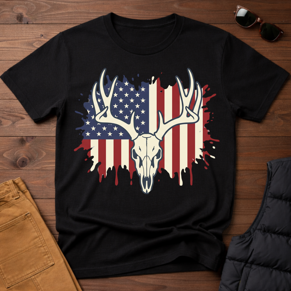 American Flag Deer Skull T-Shirt