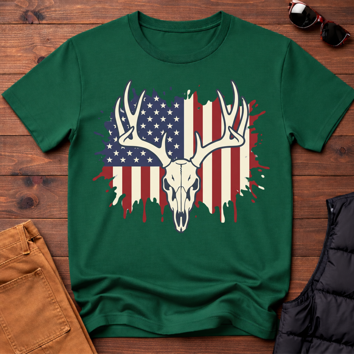 American Flag Deer Skull T-Shirt