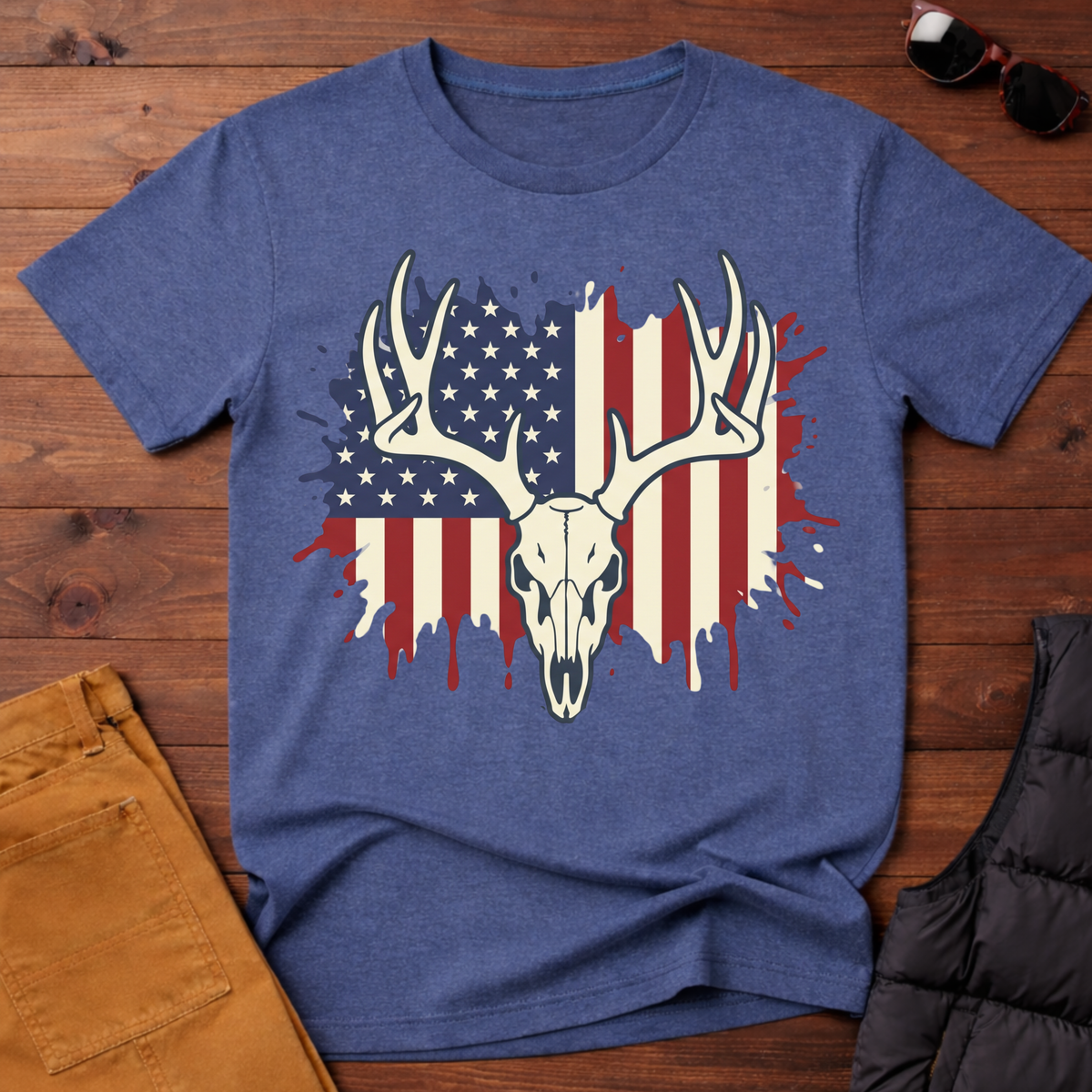 American Flag Deer Skull T-Shirt