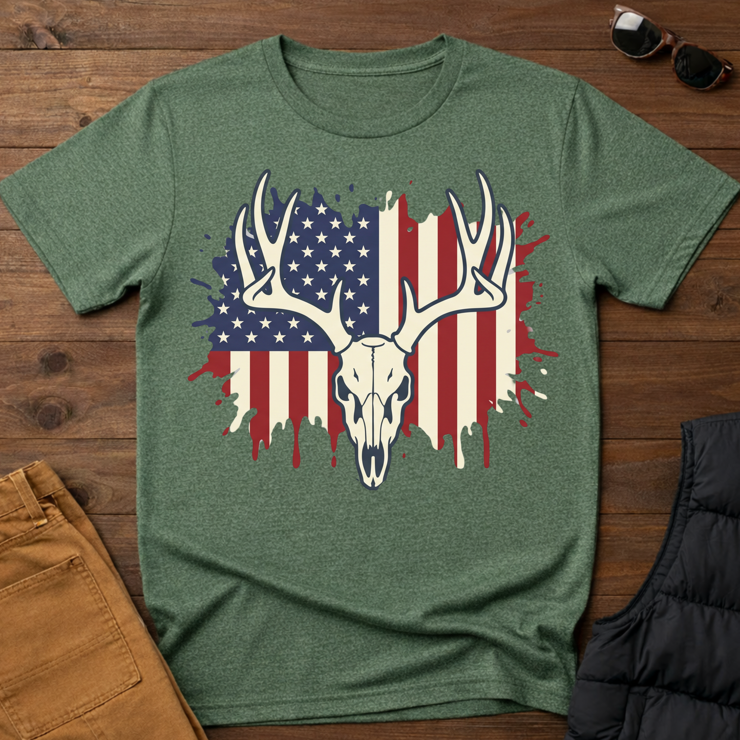 American Flag Deer Skull T-Shirt