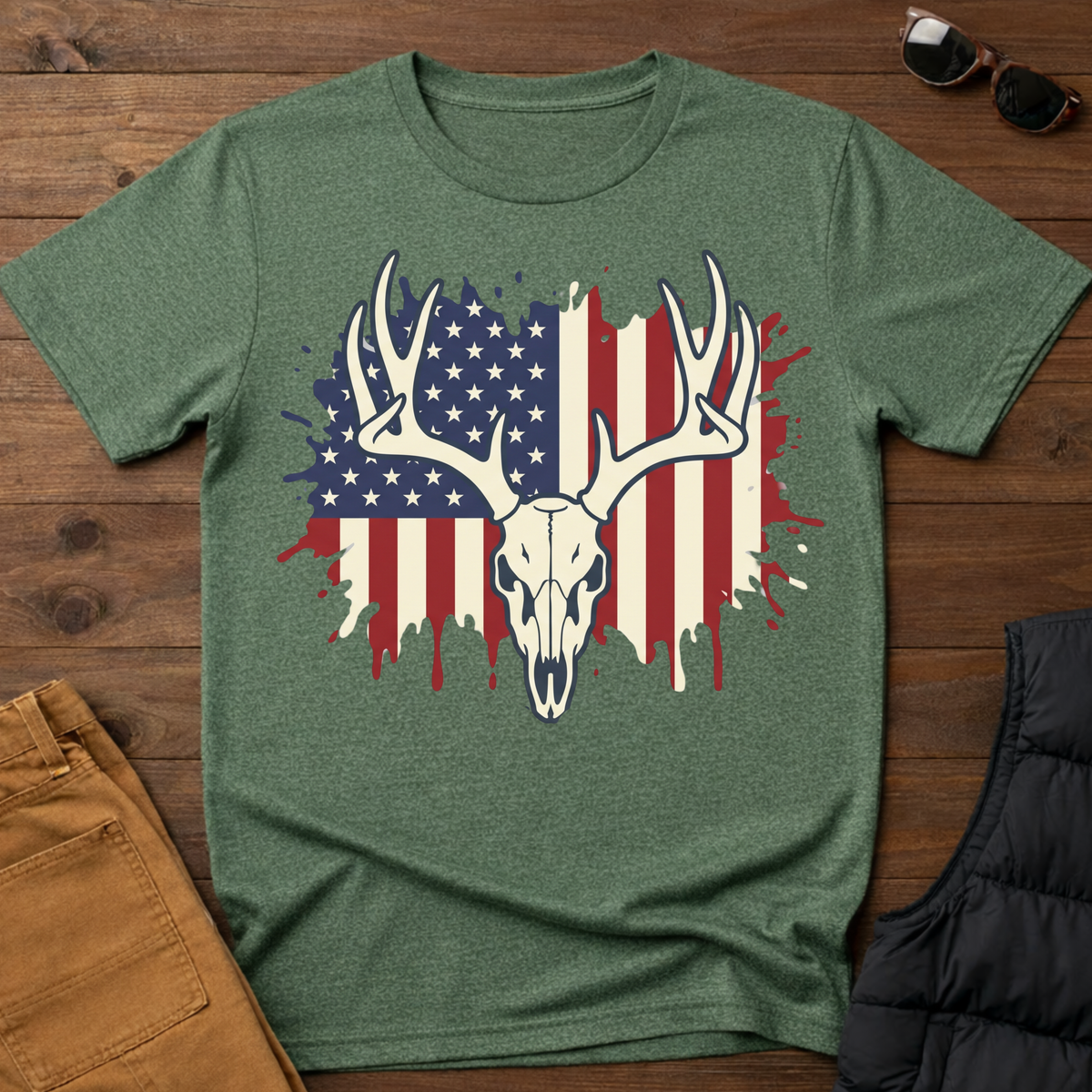 American Flag Deer Skull T-Shirt