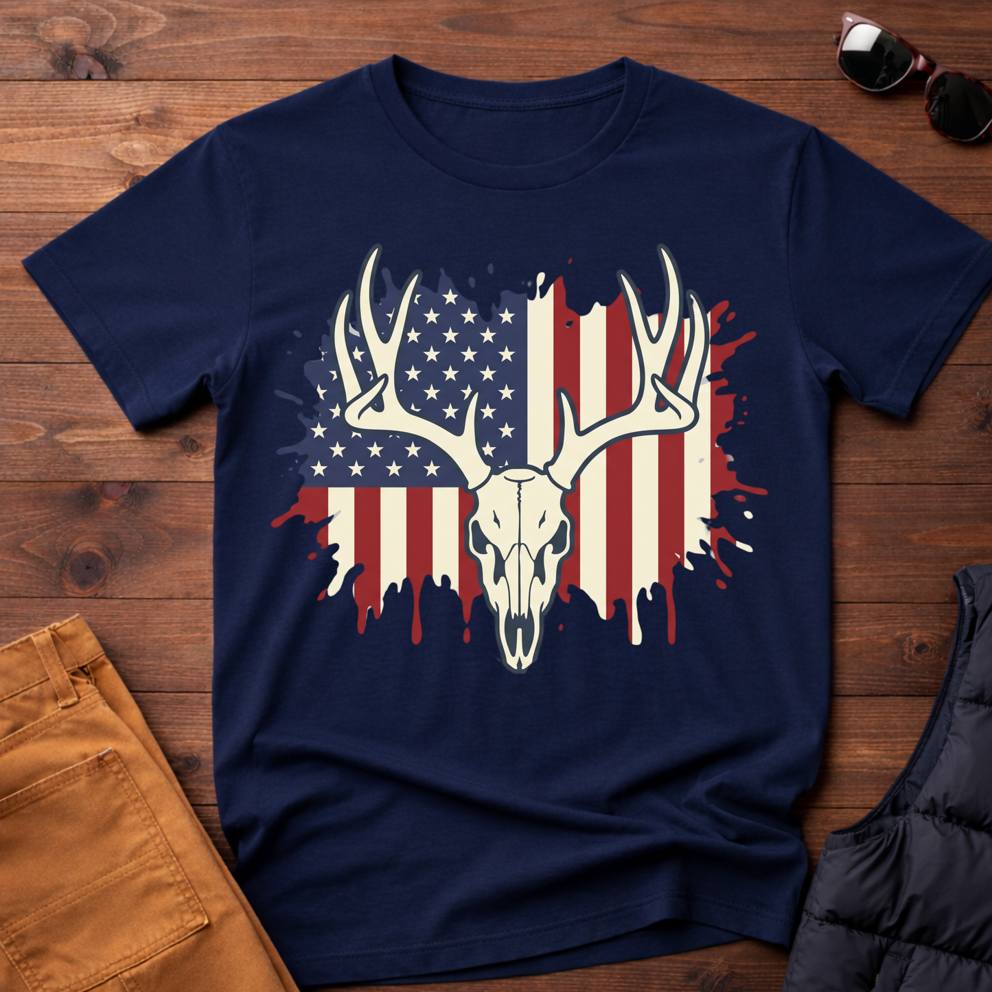 American Flag Deer Skull T-Shirt