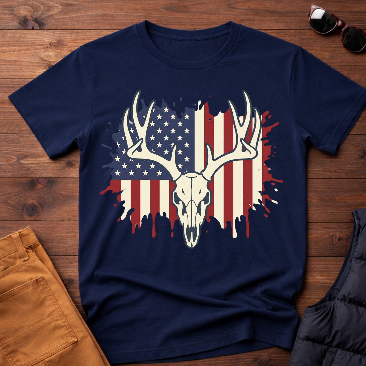 American Flag Deer Skull T-Shirt