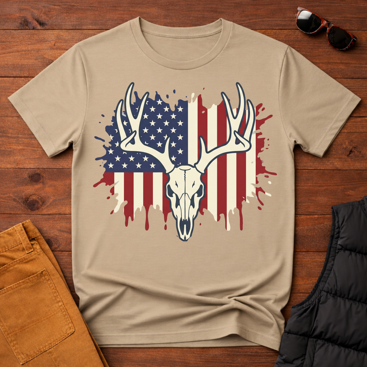 American Flag Deer Skull T-Shirt