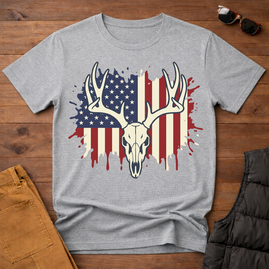 American Flag Deer Skull T-Shirt