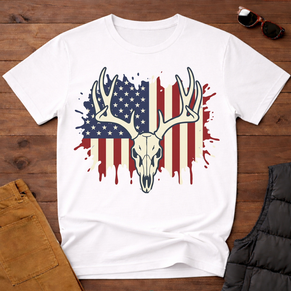 American Flag Deer Skull T-Shirt
