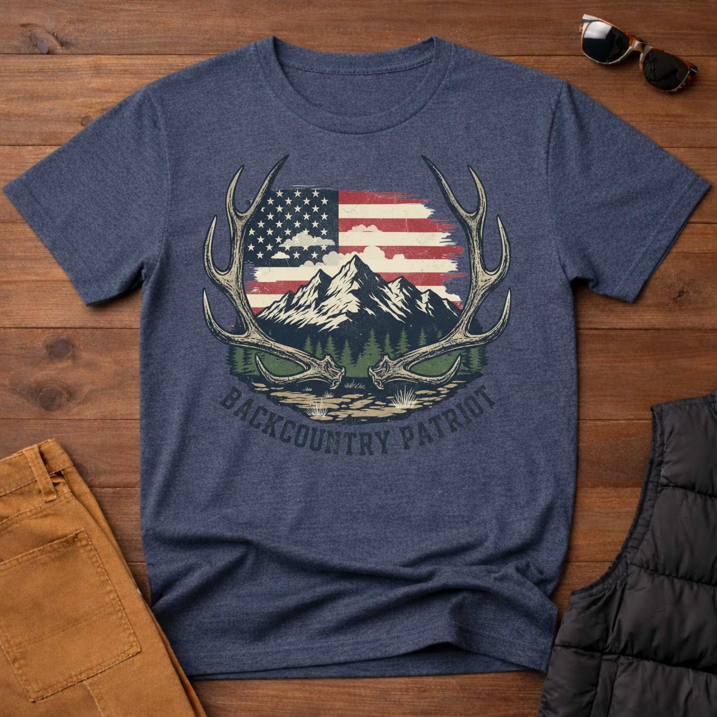 Back Country Patriot-Vintage Elk Antler American T-Shirt