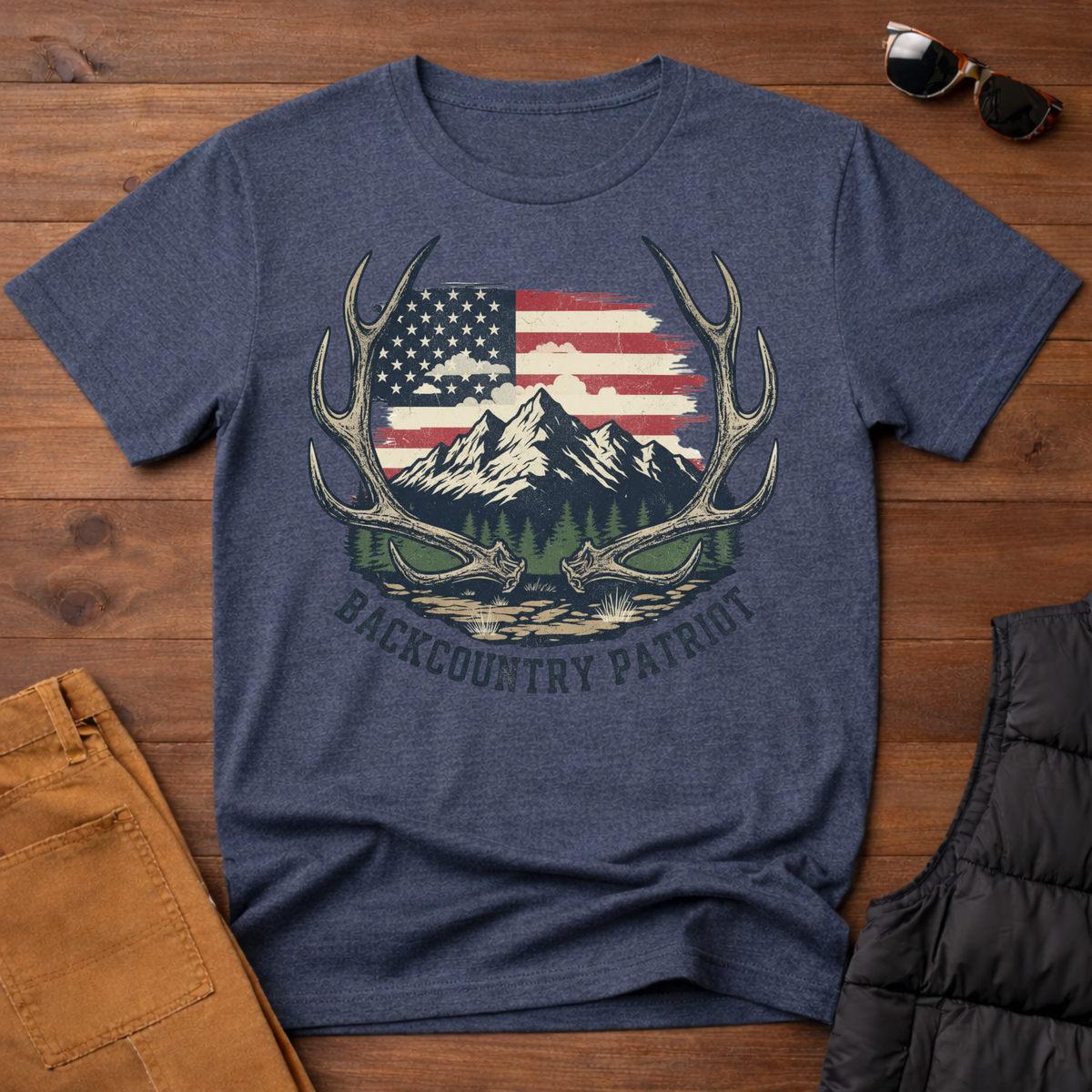 Back Country Patriot-Vintage Elk Antler American T-Shirt