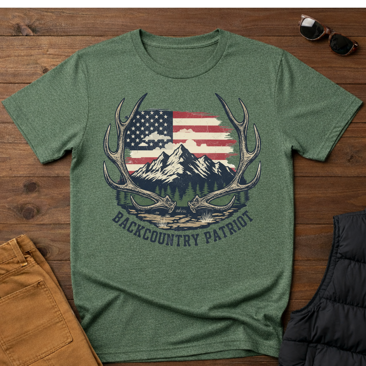 Back Country Patriot-Vintage Elk Antler American T-Shirt