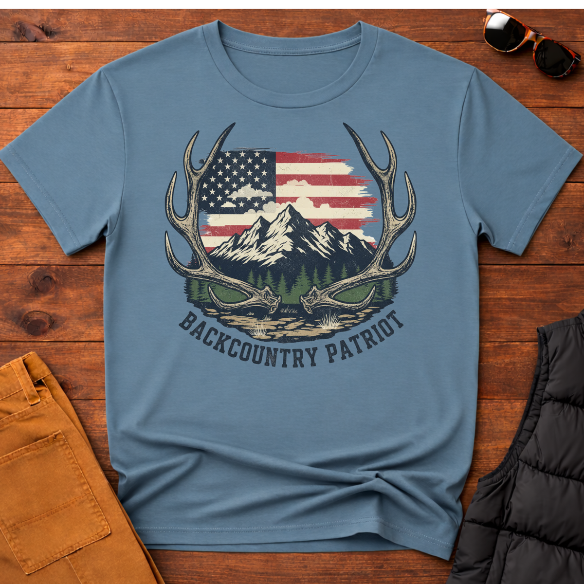 Back Country Patriot-Vintage Elk Antler American T-Shirt