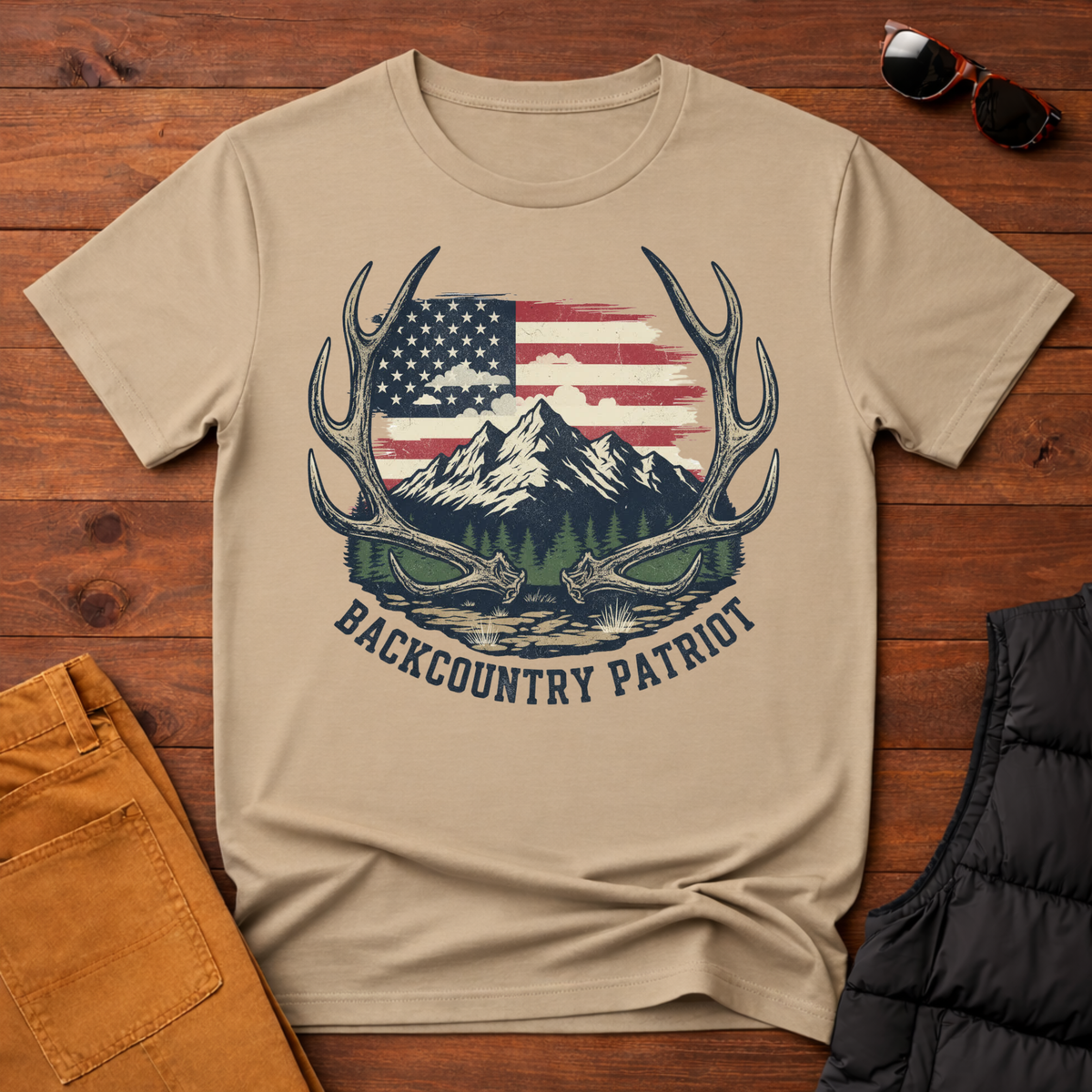 Back Country Patriot-Vintage Elk Antler American T-Shirt