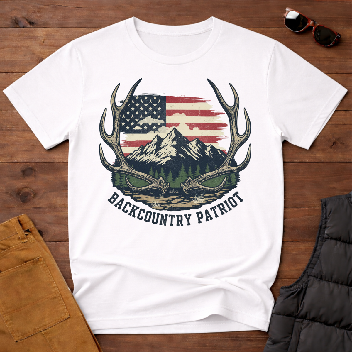 Back Country Patriot-Vintage Elk Antler American T-Shirt