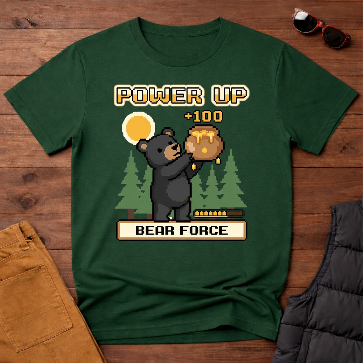 8-Bit-Power Up Black Bear Force T-Shirt