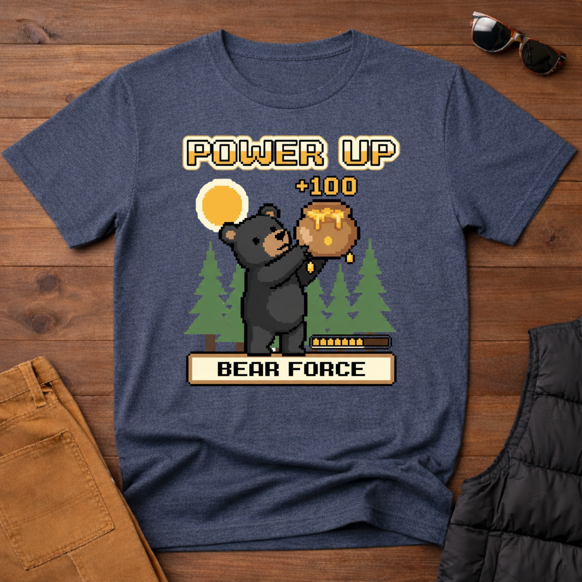 8-Bit-Power Up Black Bear Force T-Shirt