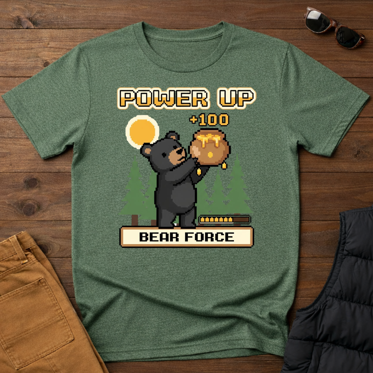8-Bit-Power Up Black Bear Force T-Shirt