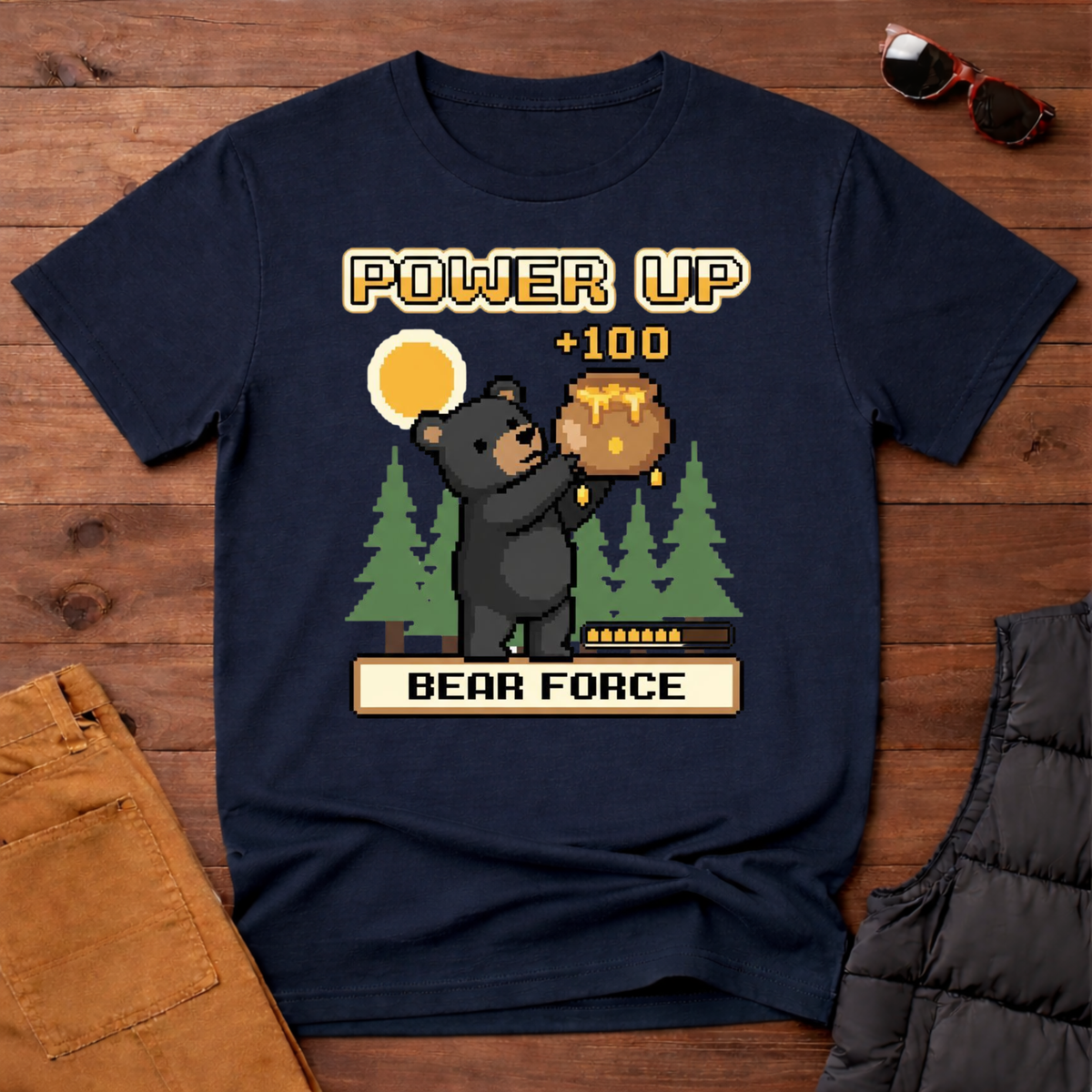 8-Bit-Power Up Black Bear Force T-Shirt