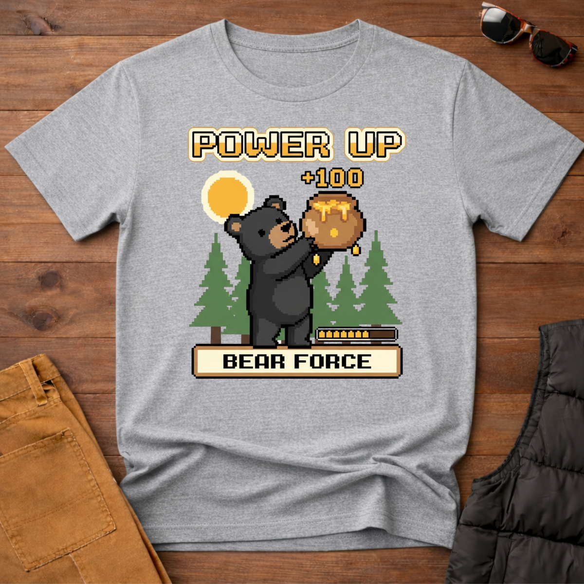 8-Bit-Power Up Black Bear Force T-Shirt