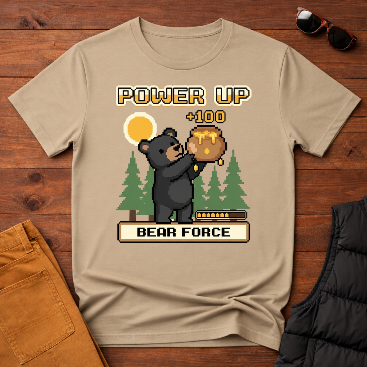 8-Bit-Power Up Black Bear Force T-Shirt