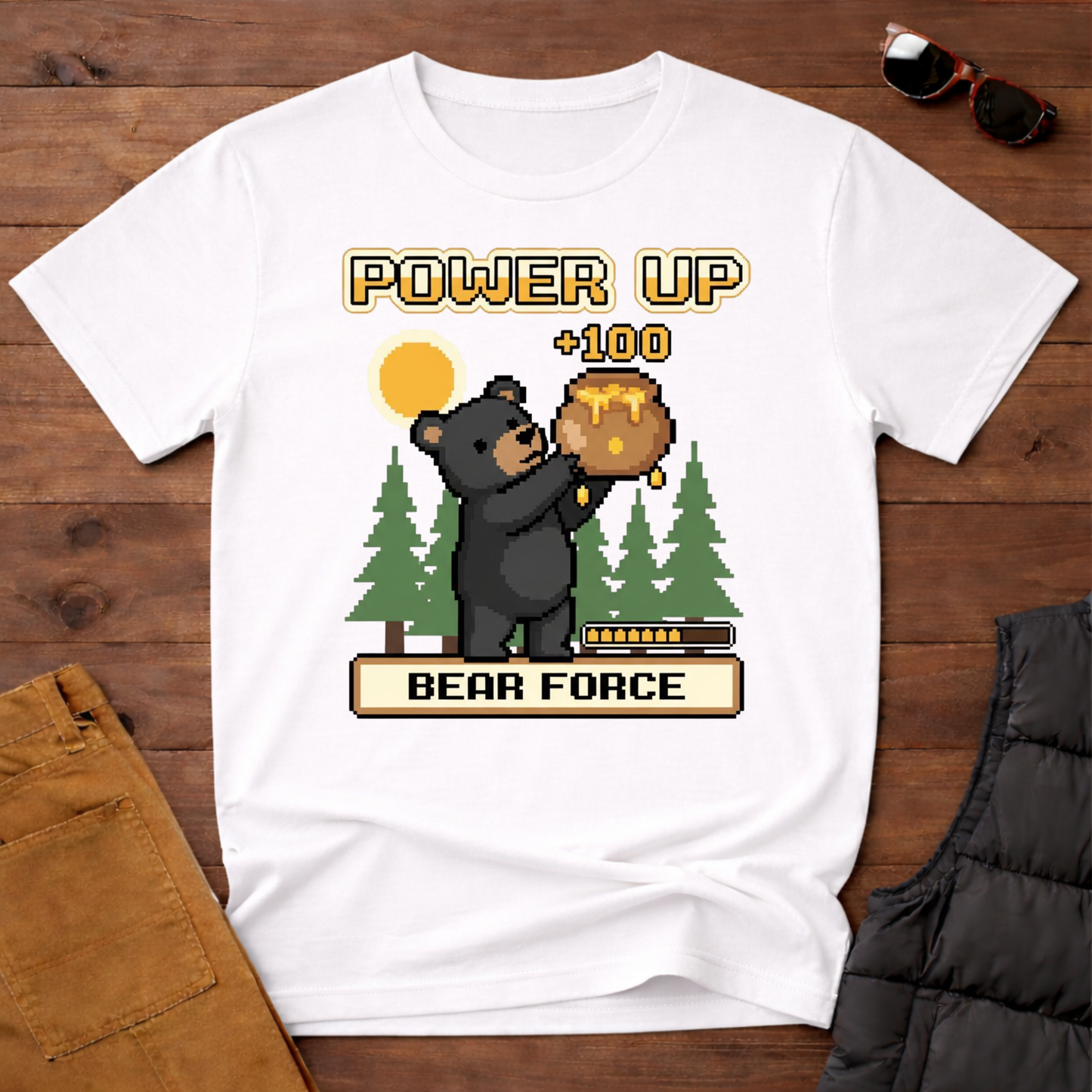 8-Bit-Power Up Black Bear Force T-Shirt | Yampa Roots