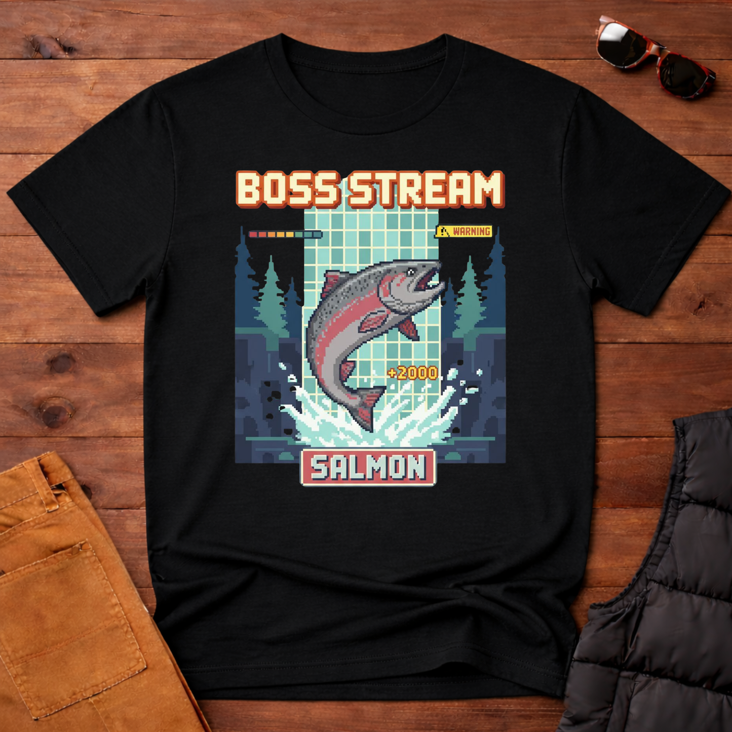 8-Bit Boss Stream Salmon T-Shirt | Yampa Roots